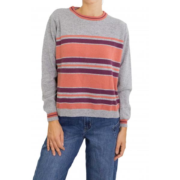 Maglione girocollo a righe multicolor 
